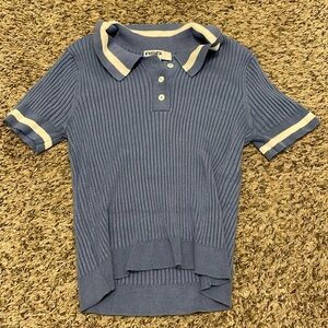 Blue Fitted Collar T-shirt w/ White Stripes